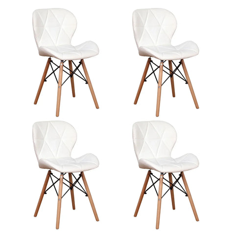 4 Chaises En Bois Et Cuir Blanches