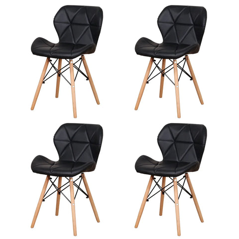 4 Chaises En Bois Et Cuir Noires