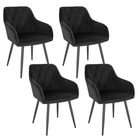 4 Chaises Noires En Velours Avec Accoudoirs